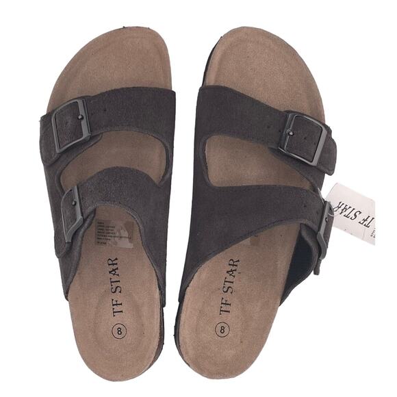 TF Star Brown Slide Buckle Leather Suede Sandals Size 8M NWT - Picture 1 of 7